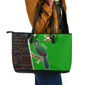 Burundi Turaco Leather Tote Bag with National Bird and Flag Pattern