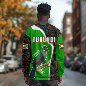 Burundi Turaco Long Sleeve Shirt with National Bird and Flag Pattern