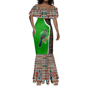 Burundi Turaco Mermaid Dress with National Bird and Flag Pattern