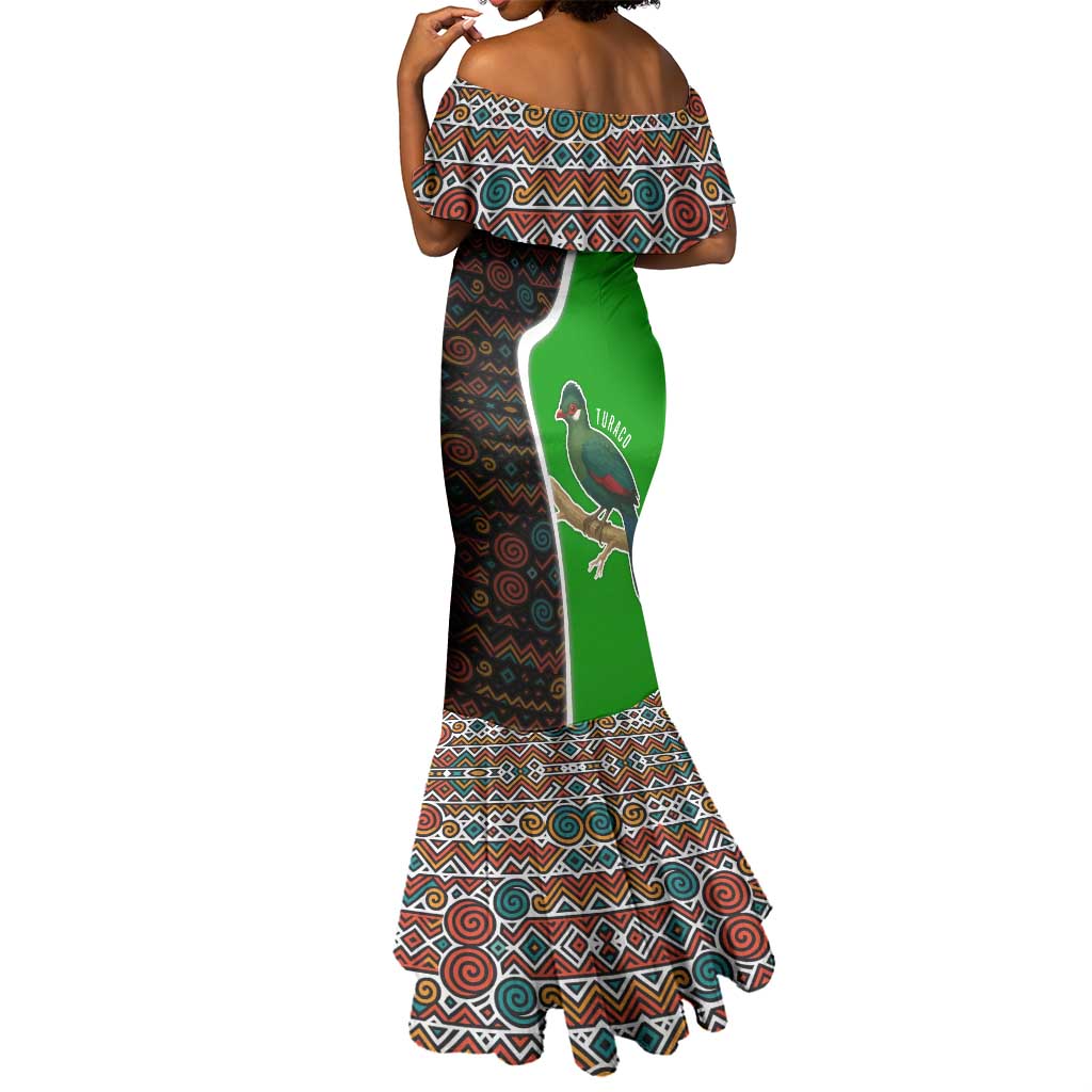 Burundi Turaco Mermaid Dress with National Bird and Flag Pattern