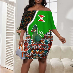 Burundi Turaco Off Shoulder Short Dress with National Bird and Flag Pattern