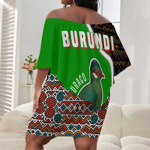 Burundi Turaco Off Shoulder Short Dress with National Bird and Flag Pattern