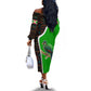 Burundi Turaco Off The Shoulder Long Sleeve Dress with National Bird and Flag Pattern
