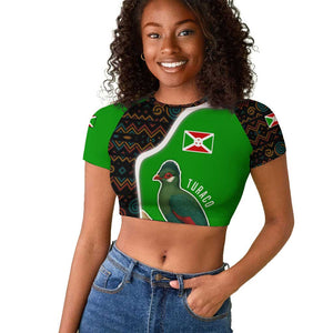 Burundi Turaco Raglan Cropped T shirt with National Bird and Flag Pattern