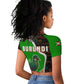 Burundi Turaco Raglan Cropped T shirt with National Bird and Flag Pattern