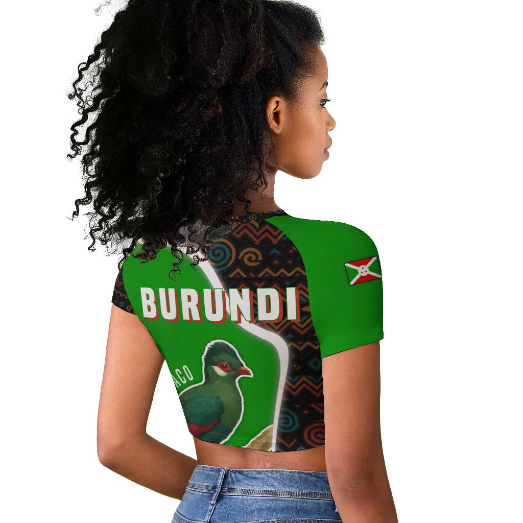 Burundi Turaco Raglan Cropped T shirt with National Bird and Flag Pattern