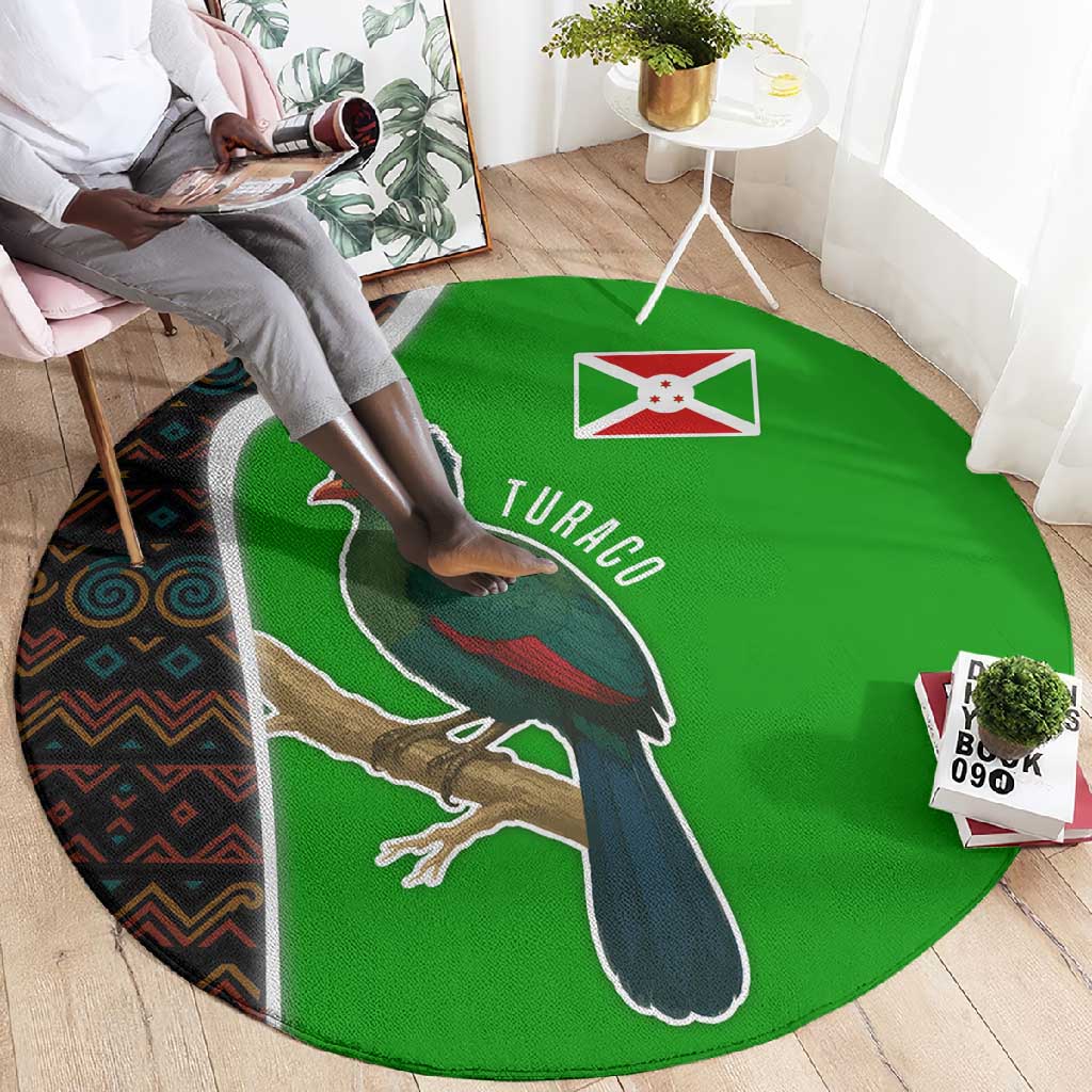 Burundi Turaco Round Carpet with National Bird and Flag Pattern