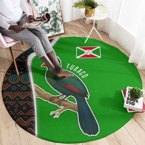 Burundi Turaco Round Carpet with National Bird and Flag Pattern