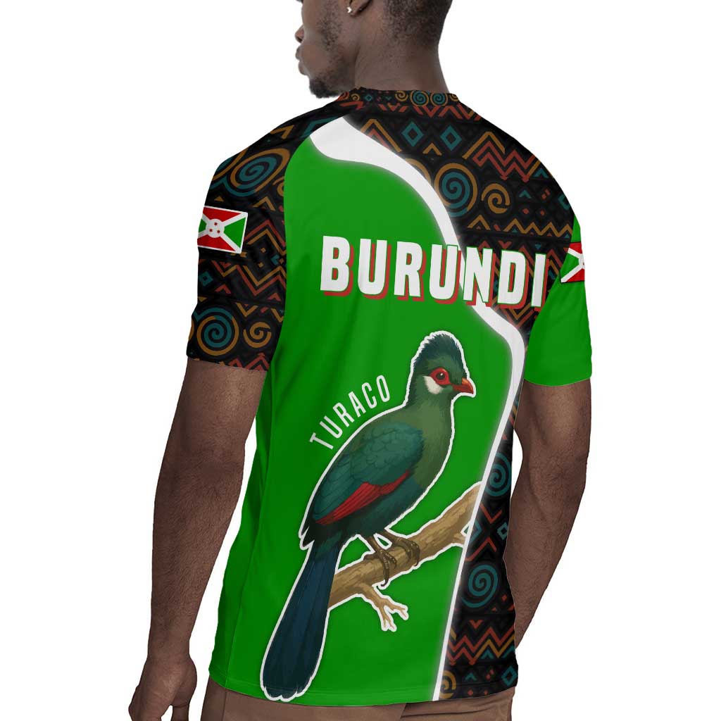 Burundi Turaco Rugby Jersey with National Bird and Flag Pattern