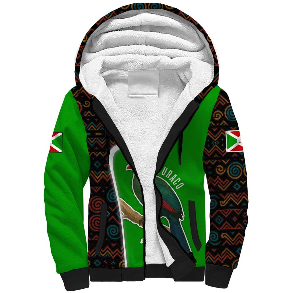 Burundi Turaco Sherpa Hoodie with National Bird and Flag Pattern