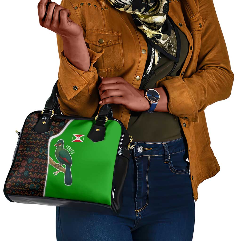 Burundi Turaco Shoulder Handbag with National Bird and Flag Pattern