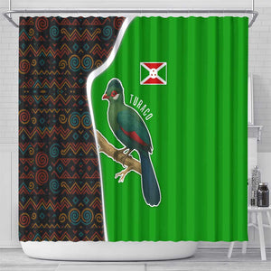 Burundi Turaco Shower Curtain with National Bird and Flag Pattern