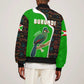 Burundi Turaco Sleeve Zip Bomber Jacket with National Bird and Flag Pattern