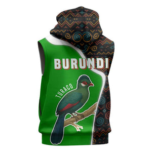 Burundi Turaco Sleeveless Hoodie with National Bird and Flag Pattern - African Pride