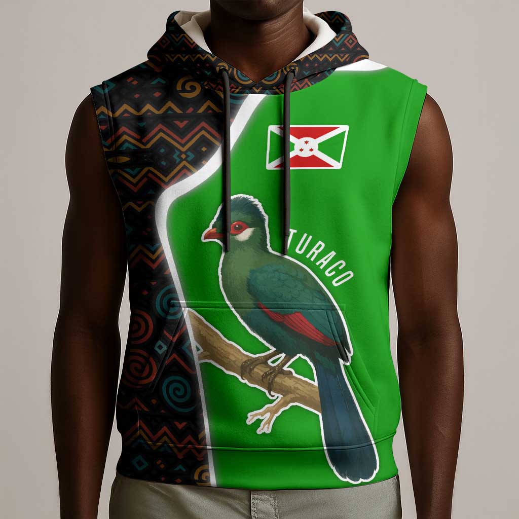 Burundi Turaco Sleeveless Hoodie with National Bird and Flag Pattern - African Pride
