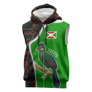 Burundi Turaco Sleeveless Zip Hoodie with National Bird and Flag Pattern - African Pride
