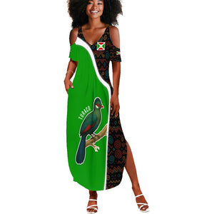Burundi Turaco Summer Maxi Dress with National Bird and Flag Pattern