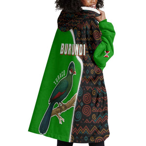 Burundi Turaco Wearable Blanket Hoodie with National Bird and Flag Pattern