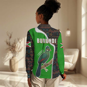Burundi Turaco Women Casual Shirt with National Bird and Flag Pattern