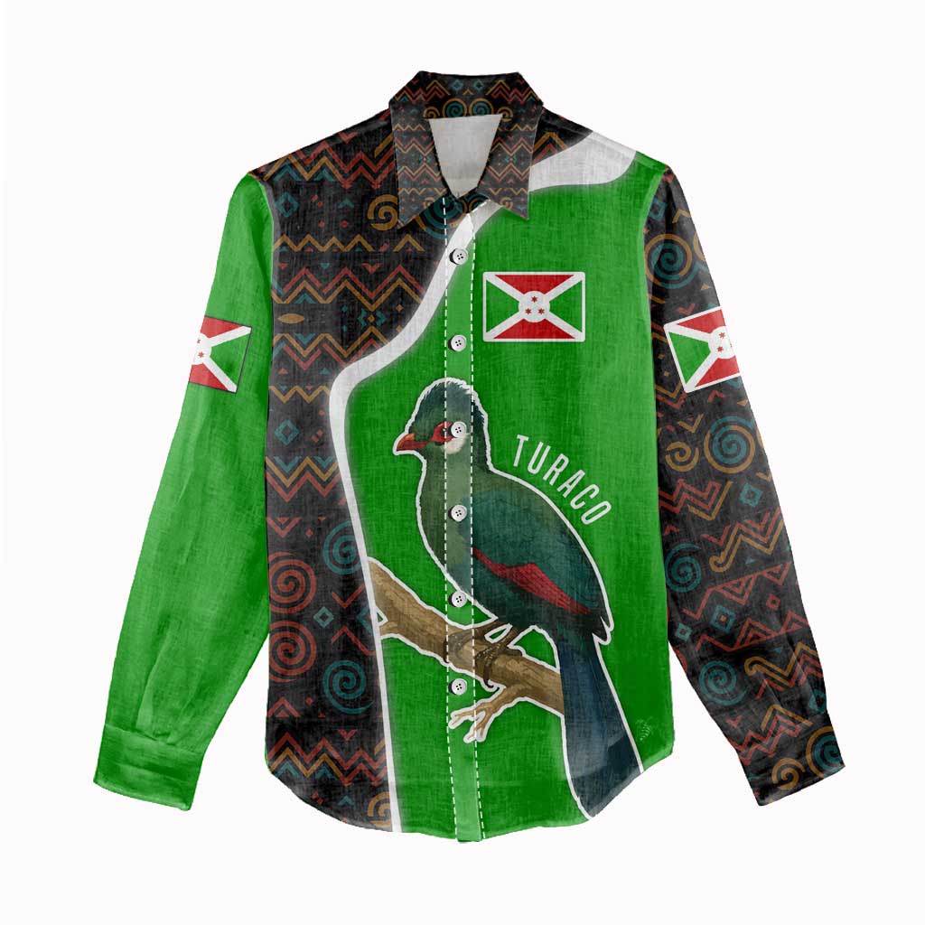Burundi Turaco Women Casual Shirt with National Bird and Flag Pattern