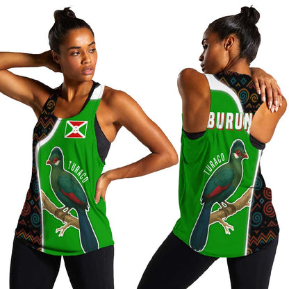 Burundi Turaco Women Racerback Tank with National Bird and Flag Pattern
