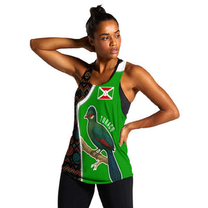 Burundi Turaco Women Racerback Tank with National Bird and Flag Pattern