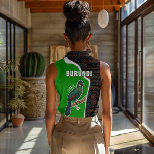 Burundi Turaco Women Sleeveless Polo Shirt with National Bird and Flag Pattern
