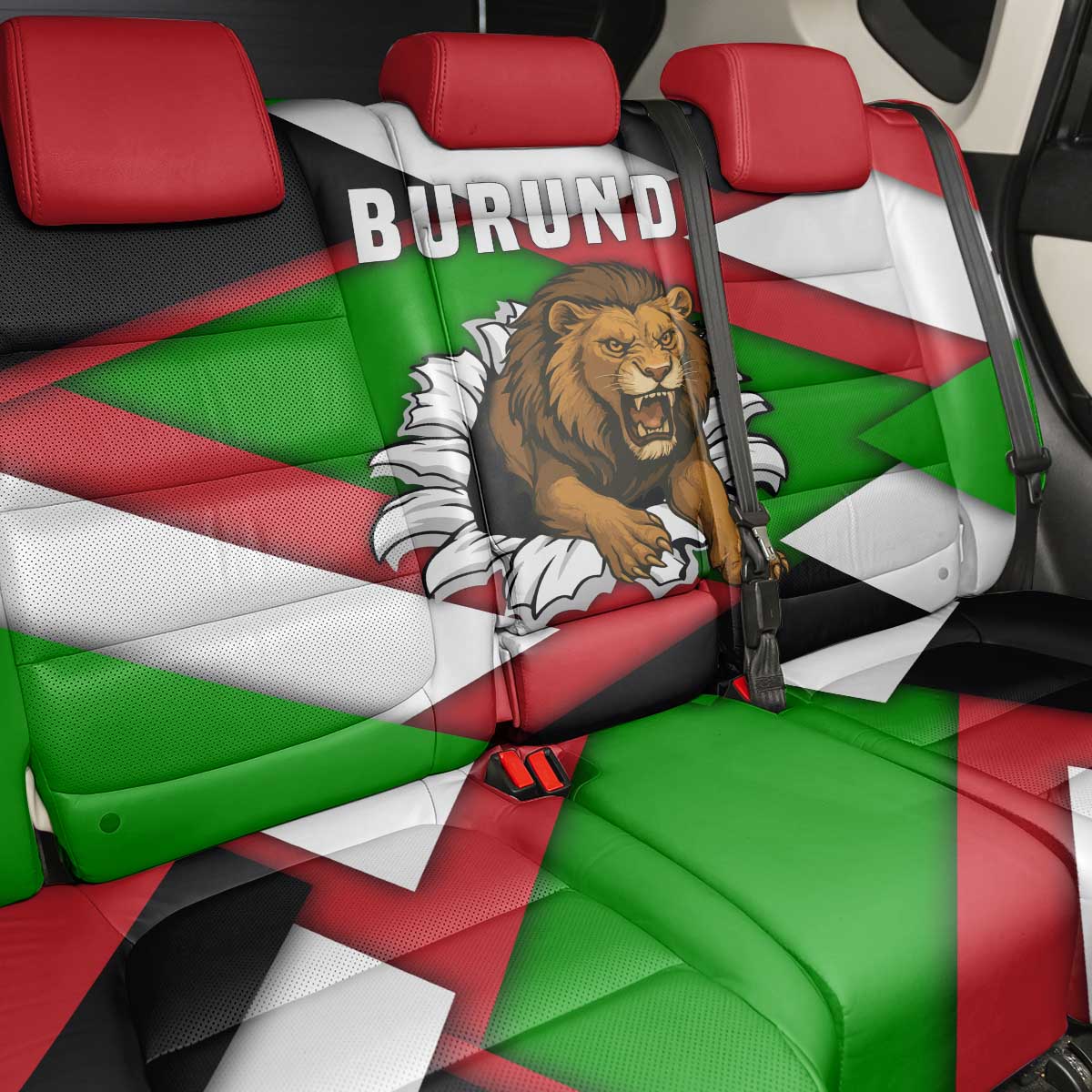 Burundi Roaring Lion Back Car Seat Cover with National Flag Colors
