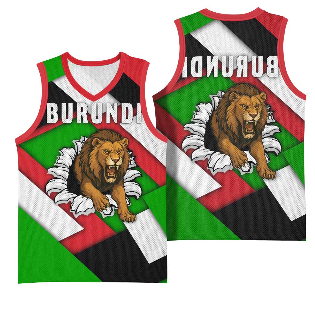 Burundi Roaring Lion Basketball Jersey with National Flag Colors - African Pride