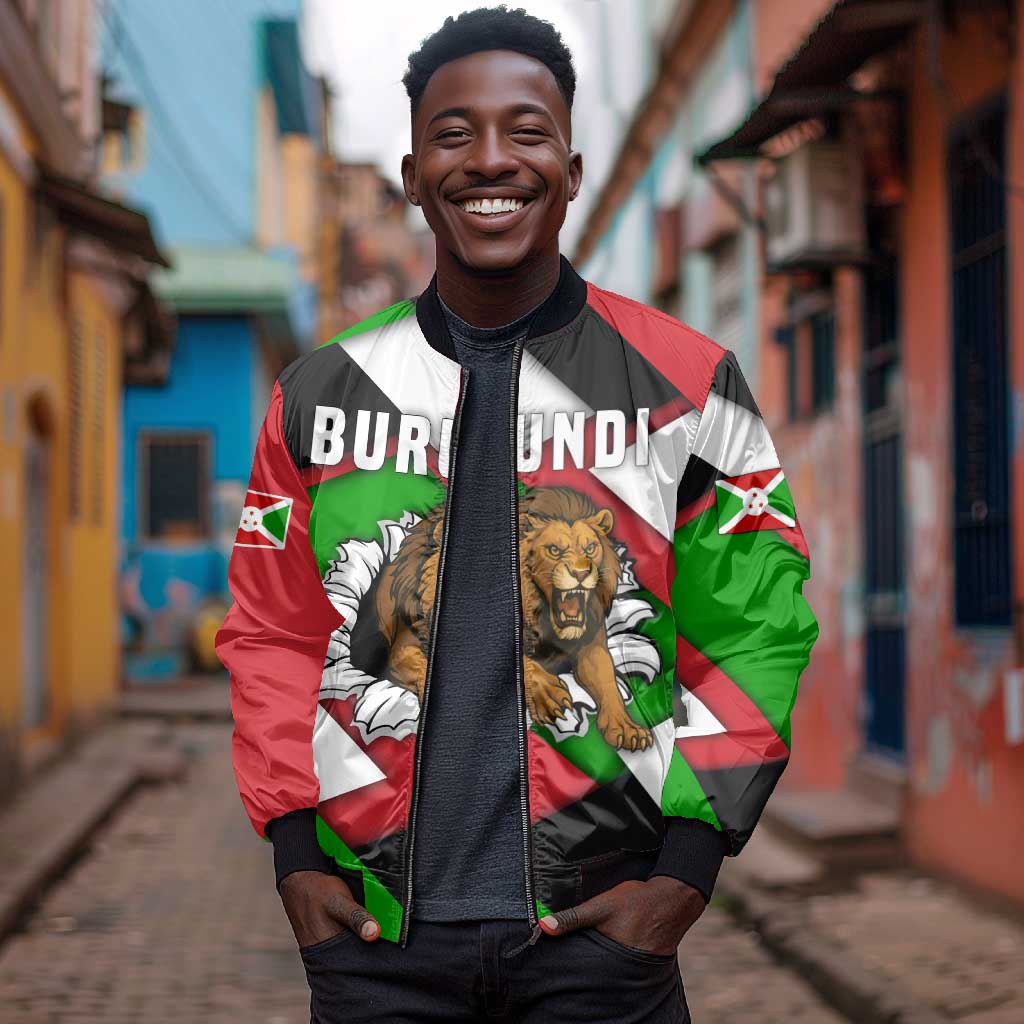 Burundi Roaring Lion Bomber Jacket with National Flag Colors