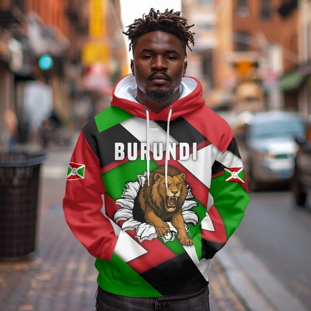 Burundi Roaring Lion Hoodie with National Flag Colors