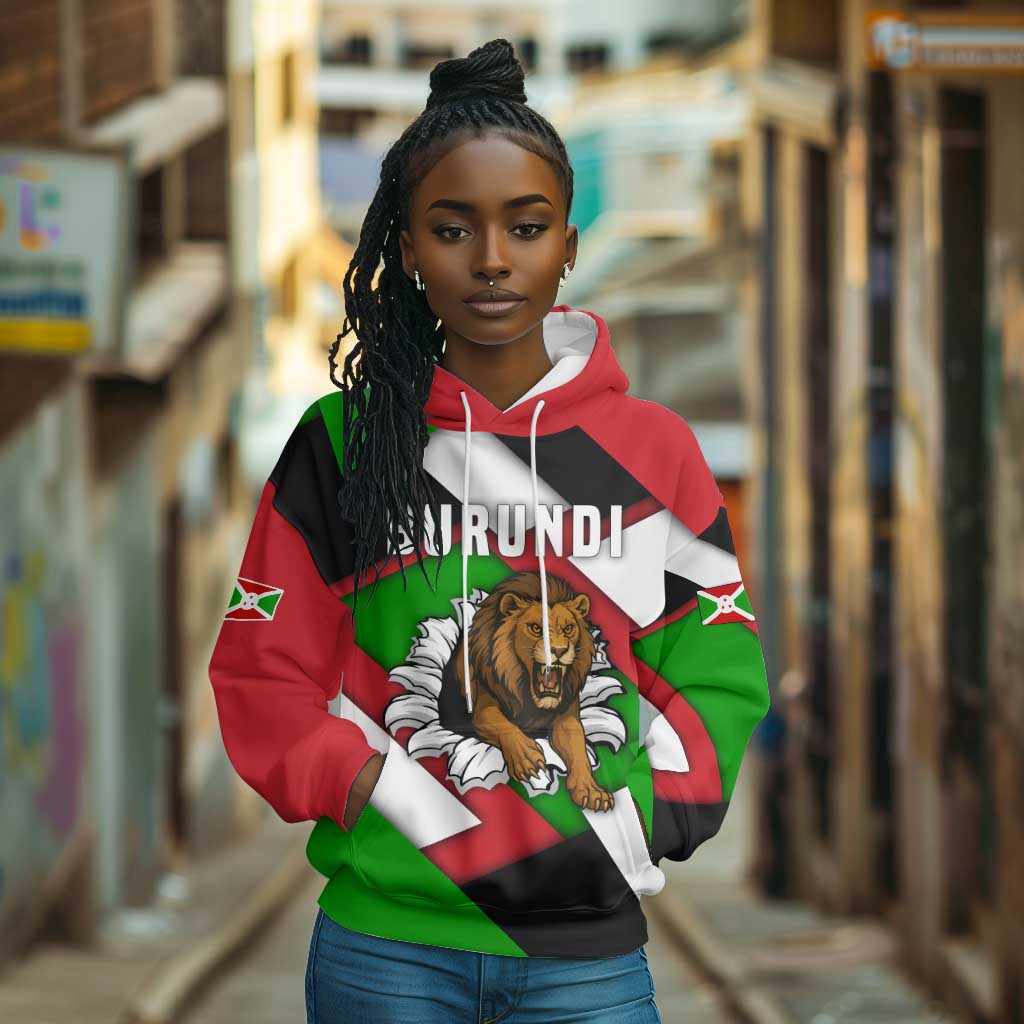 Burundi Roaring Lion Hoodie with National Flag Colors