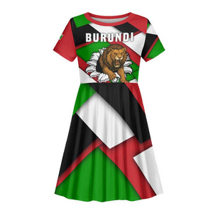 Burundi Roaring Lion Kid Short Sleeve Dress with National Flag Colors