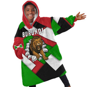 Burundi Roaring Lion Kid Wearable Blanket Hoodie with National Flag Colors