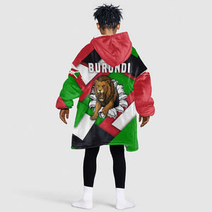 Burundi Roaring Lion Kid Wearable Blanket Hoodie with National Flag Colors