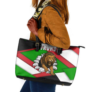 Burundi Roaring Lion Leather Tote Bag with National Flag Colors