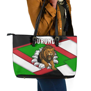 Burundi Roaring Lion Leather Tote Bag with National Flag Colors