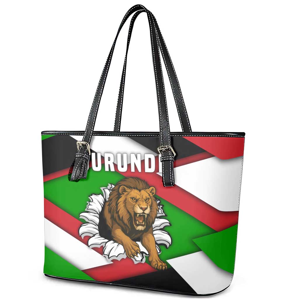 Burundi Roaring Lion Leather Tote Bag with National Flag Colors