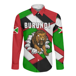 Burundi Roaring Lion Long Sleeve Button Shirt with National Flag Colors