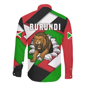 Burundi Roaring Lion Long Sleeve Button Shirt with National Flag Colors