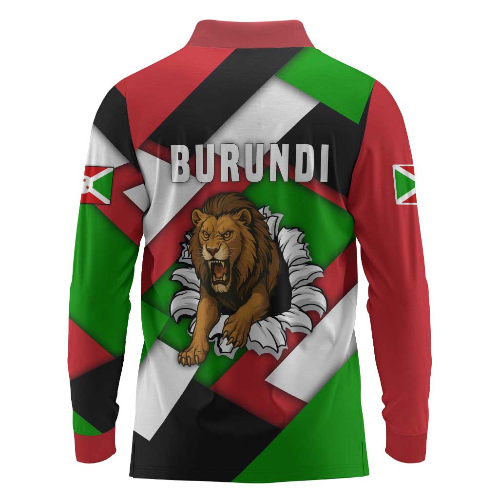 Burundi Roaring Lion Long Sleeve Polo Shirt with National Flag Colors