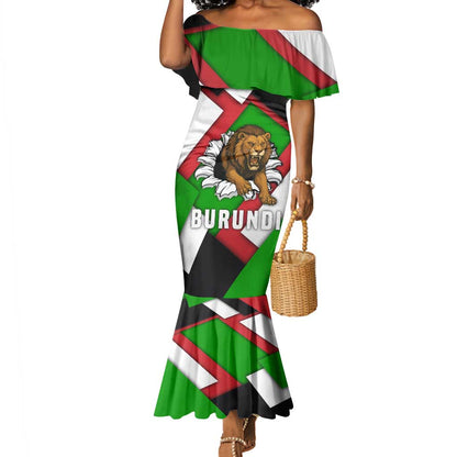 Burundi Roaring Lion Mermaid Dress with National Flag Colors