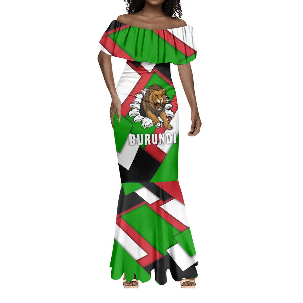 Burundi Roaring Lion Mermaid Dress with National Flag Colors