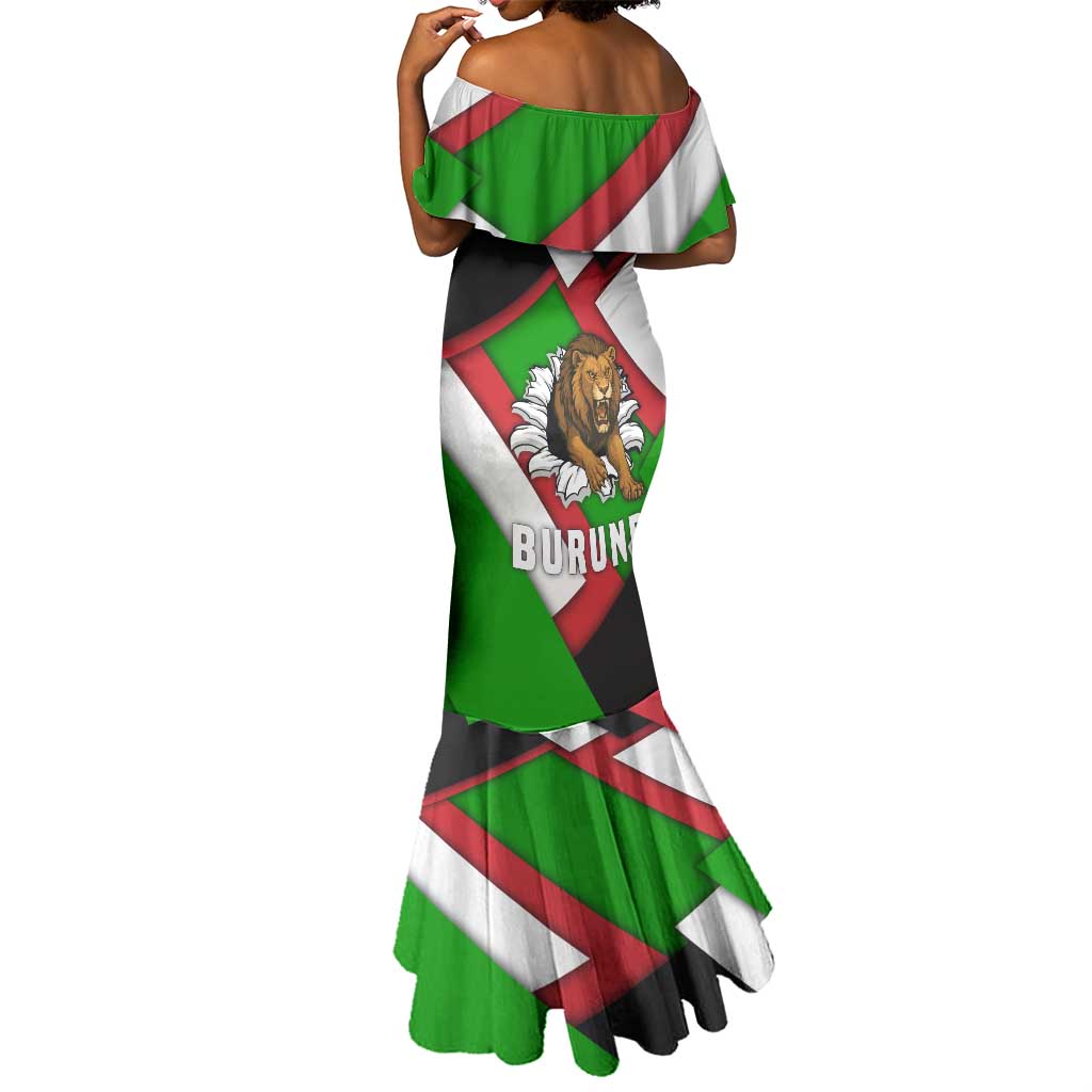 Burundi Roaring Lion Mermaid Dress with National Flag Colors