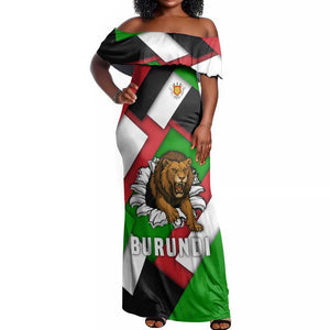 Burundi Roaring Lion Off Shoulder Maxi Dress with National Flag Colors