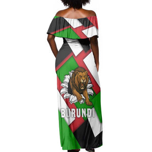 Burundi Roaring Lion Off Shoulder Maxi Dress with National Flag Colors
