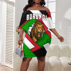 Burundi Roaring Lion Off Shoulder Short Dress with National Flag Colors