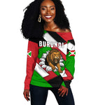 Burundi Roaring Lion Off Shoulder Sweater with National Flag Colors