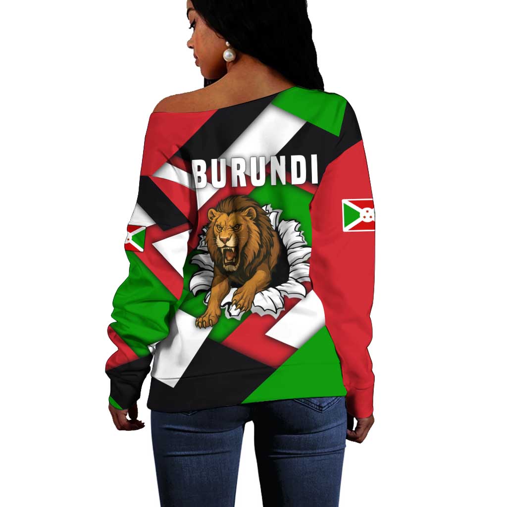 Burundi Roaring Lion Off Shoulder Sweater with National Flag Colors