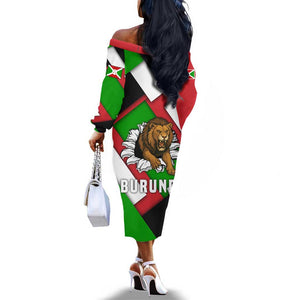 Burundi Roaring Lion Off The Shoulder Long Sleeve Dress with National Flag Colors